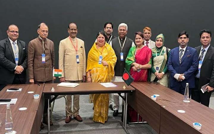 স্পিকারের সাথে ভারতীয় লোকসভার স্পিকার ওম বিরলার সৌজন্য সাক্ষাৎ