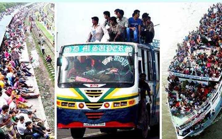 বাস, ট্রেন ও লঞ্চে বাড়ছে যাত্রীর ভিড়