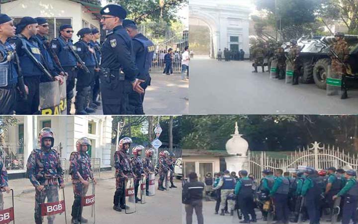 কঠোর নিরাপত্তা বলয়ে আদালতপাড়া, চার বাহিনীর কড়া অবস্থান ও তল্লাশি