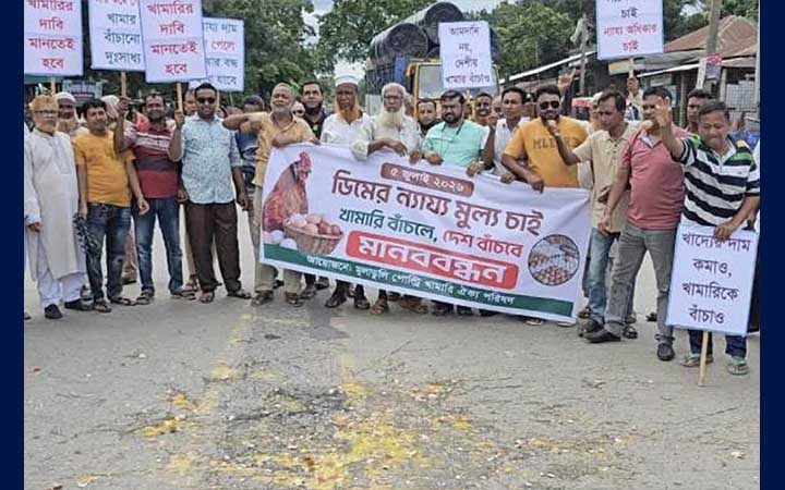 ডিমের ন্যায্য মূল্যসহ ৫ দাবিতে ঈশ্বরদীতে পোল্ট্রি খামারিদের সড়ক অবরোধ