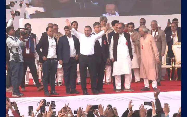 সংবর্ধনা মঞ্চে তারেক রহমান, নেতাকর্মীদের বাঁধভাঙা উচ্ছ্বাস