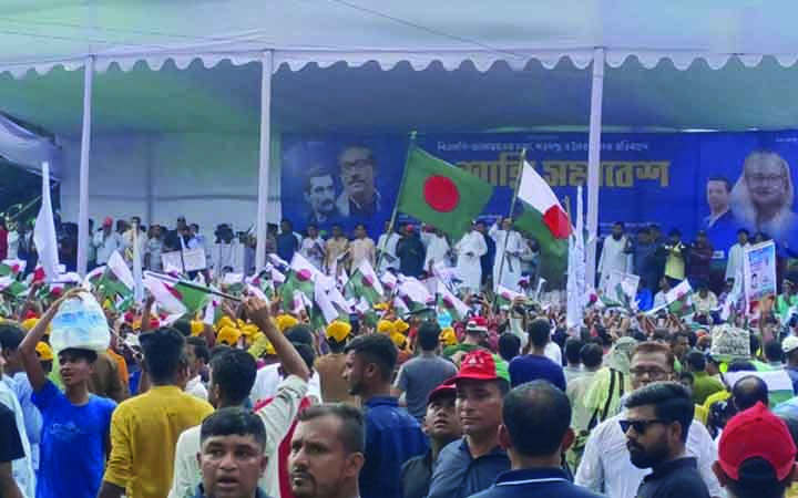যুবলীগ-স্বেচ্ছাসেবক লীগ-ছাত্রলীগের যৌথ ‘শান্তি সমাবেশ’ শুরু
