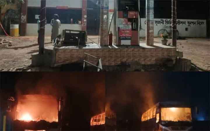 ঝিনাইদহে যুবক নিহতের ঘটনায় বাসে আগুন, পেট্রলপাম্প ভাঙচুর