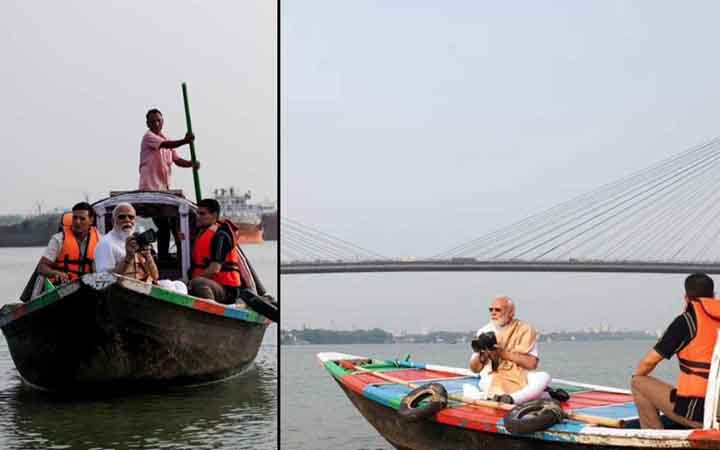কলকাতায় ক্যামেরা হাতে নদী ভ্রমণে প্রধানমন্ত্রী