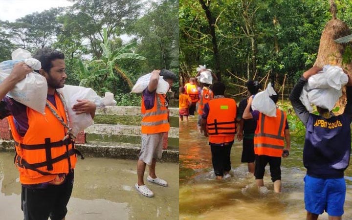 বন্যায় দুর্গত মানুষের পাশে শহীদ মুগ্ধের ভাই স্নিগ্ধ