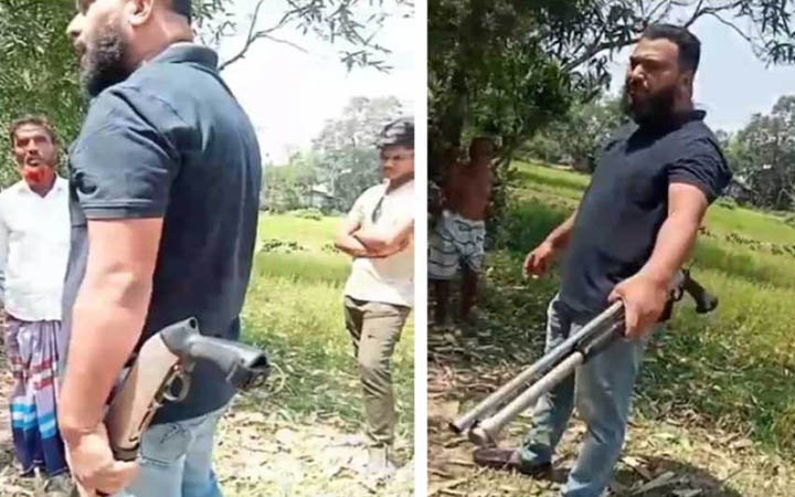 শটগান নিয়ে জমি মাপায় বাধা স্বেচ্ছাসেবক লীগ নেতার