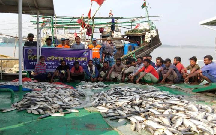 মোরেলগঞ্জে ১৮০ মণ জাটকাসহ ট্রলার আটক, ১০ জেলের দণ্ড