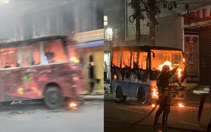 রাজধানীর নতুনবাজারে বাসে আগুন