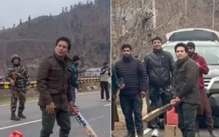 ব্যাট হাতে কাশ্মীরের রাস্তায় সচীন
