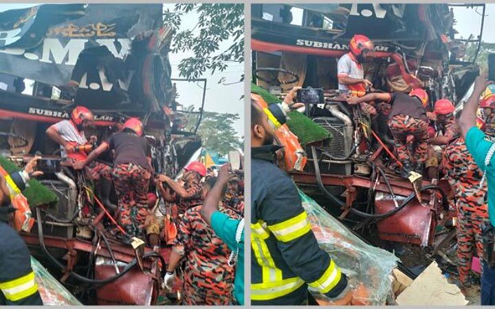গ্যাস সিলিন্ডারবোঝাই ট্রাকে বাসের ধাক্কা, নিহত ২