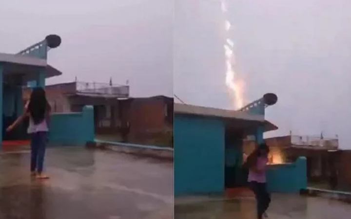 রিলস বানানোর সময় তরুণীর পাশে বজ্রপাত, ভিডিও ভাইরাল