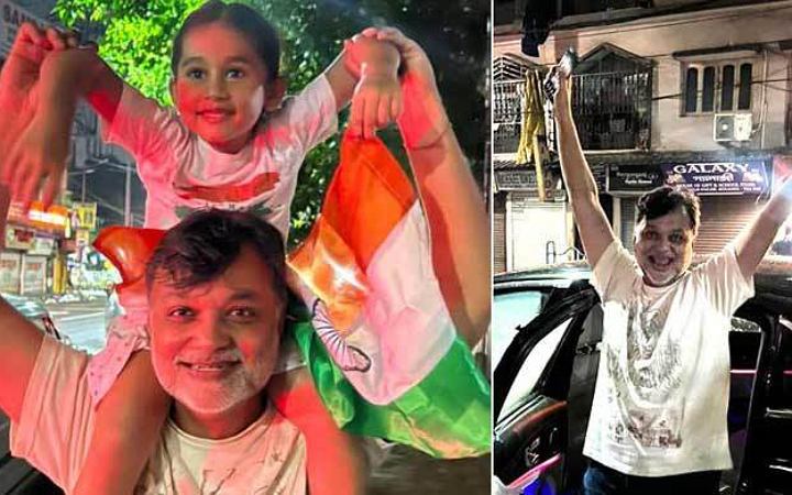 ভারতের জয়ে পতাকা নিয়ে সৃজিতের উল্লাস
