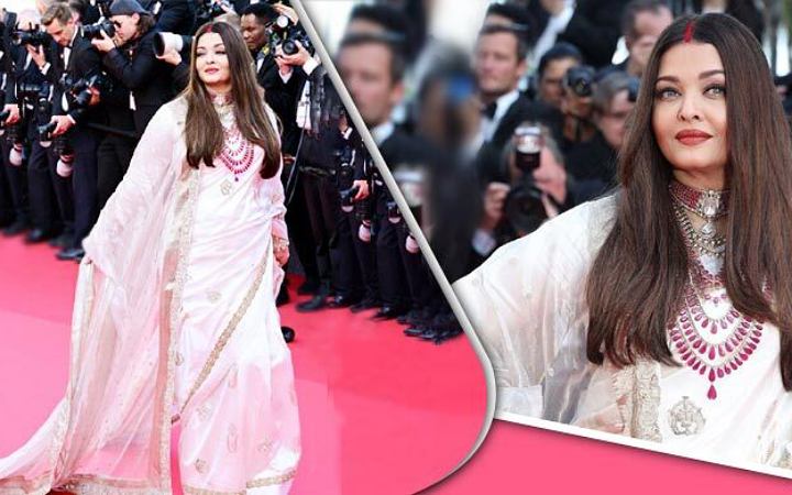 কান চলচ্চিত্র উৎসবে সোনা রুপার জরি দিয়ে কারুকাজ বেনারসিতে সেজেছিলেন অভিনেত্রী ঐশ্বরিয়া