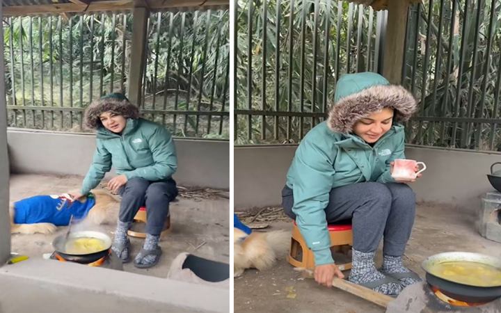 শীতে মাটির চুলায় রান্না করছেন জয়া আহসান