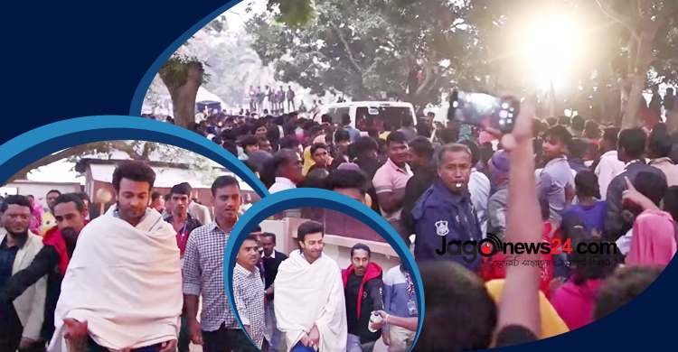 পাবনায় শাকিব খানকে দেখতে উৎসুক মানুষের ঢল