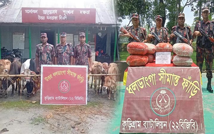 কুড়িগ্রাম সীমান্তে ৫৩ কেজি গাঁজাসহ ২৬ লাখ টাকার ভারতীয় পণ্য জব্দ