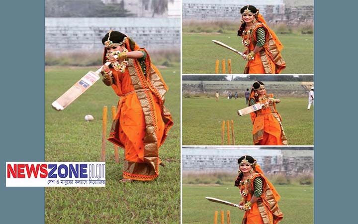 বিয়ের ফটোশুটে ব্যাট হাতে সানজিদা