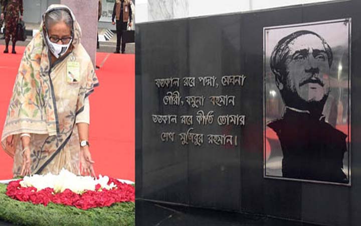 ৭ মার্চ উপলক্ষে জাতির পিতার প্রতিকৃতিতে প্রধানমন্ত্রীর শ্রদ্ধা