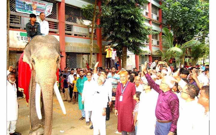 হাতির পিঠে চড়ে কলেজ অধ্যক্ষকে রাজকীয় বিদায়