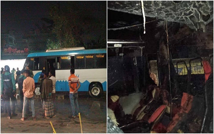 খুলনায় দুর্বৃত্তদের আগুনে পুড়ল পার্কিং করা বাস