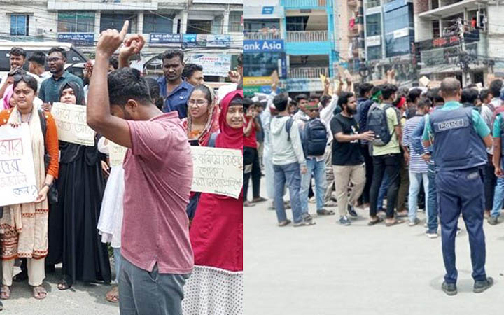 খুলনার শিববাড়ি মোড়ে শিক্ষার্থীদের অবস্থান, সমন্বয়কদের মুক্তি দাবি