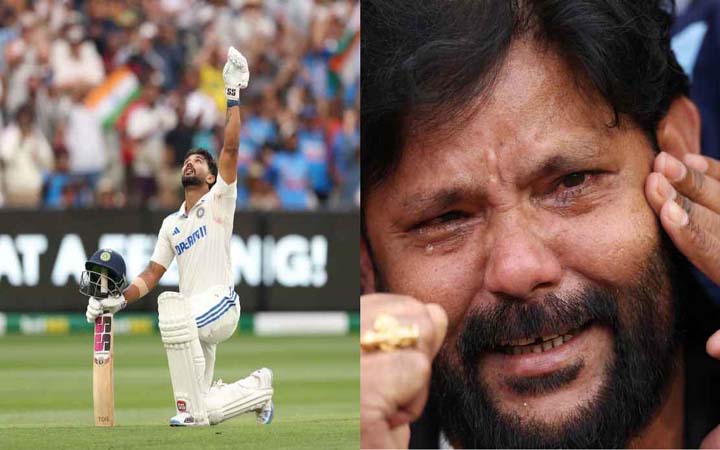 গ্যালারিতে বসে ছেলের সেঞ্চুরি দেখে অশ্রুসিক্ত নীতীশের বাবা