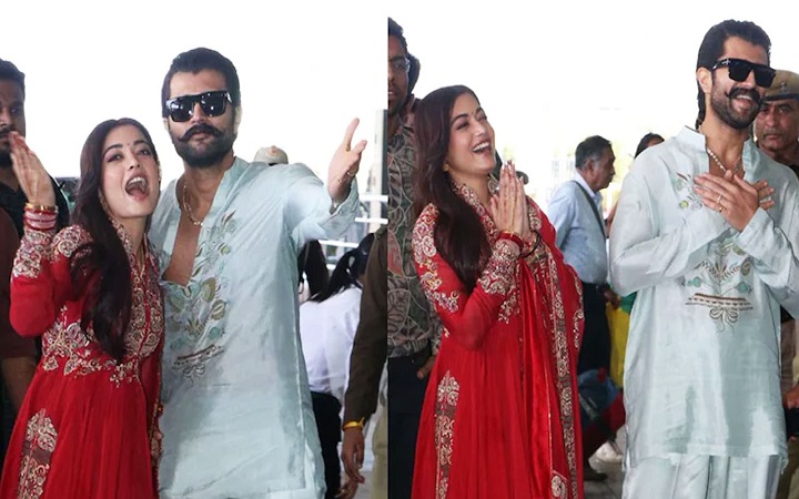 বিয়ের পর প্রথমবার জনসমক্ষে বিজয়-রাশমিকা